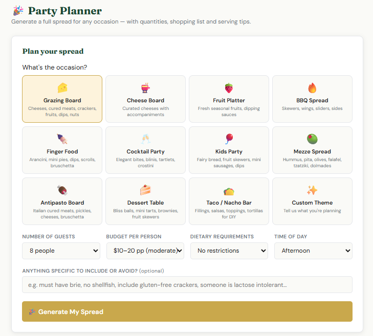 VibeMeals party planner